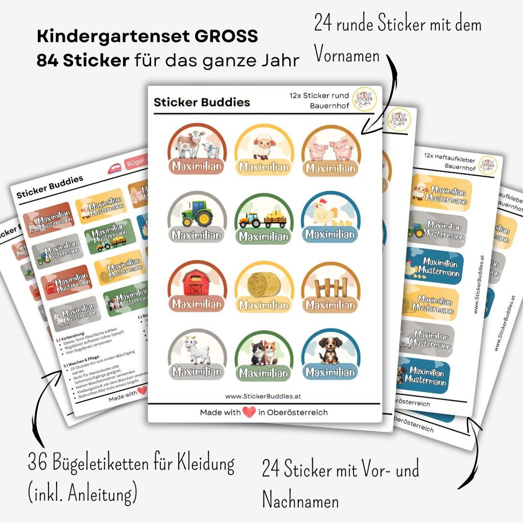 Kindergartenset: Bügeletiketten + Sticker Kombi - Sticker Buddies