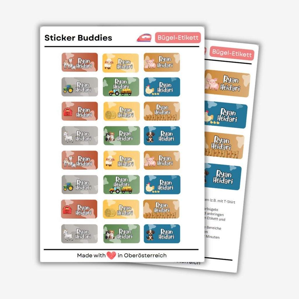 Personalisierte Bügeletiketten für Kinder Kleidung (waschmaschinenfest) - 36 Etiketten - Sticker Buddies