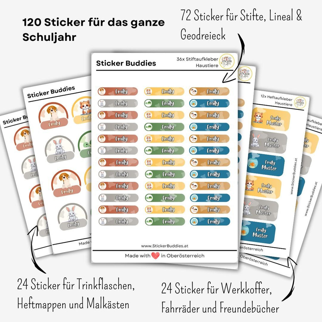 Namensaufkleber Schule Set (120 Sticker) - Sticker Buddies