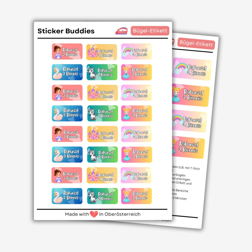 Personalisierte Bügeletiketten für Kinder Kleidung (waschmaschinenfest) - 36 Etiketten - Sticker Buddies