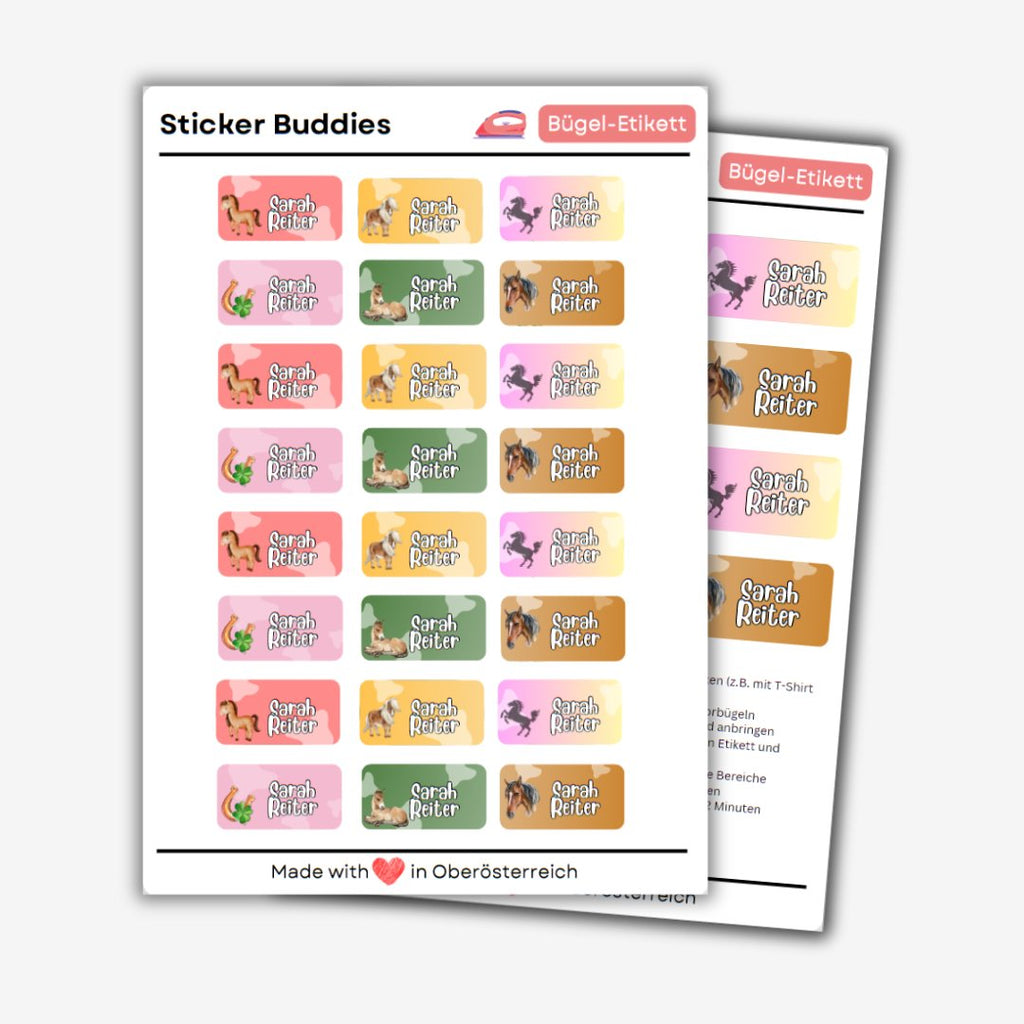 Personalisierte Bügeletiketten für Kinder Kleidung (waschmaschinenfest) - 36 Etiketten - Sticker Buddies