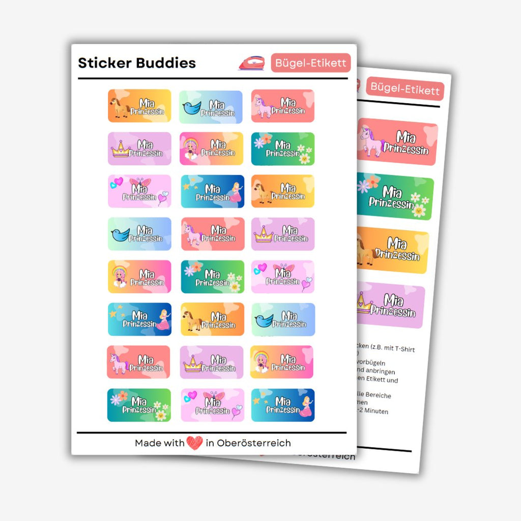 Personalisierte Bügeletiketten für Kinder Kleidung (waschmaschinenfest) - 36 Etiketten - Sticker Buddies