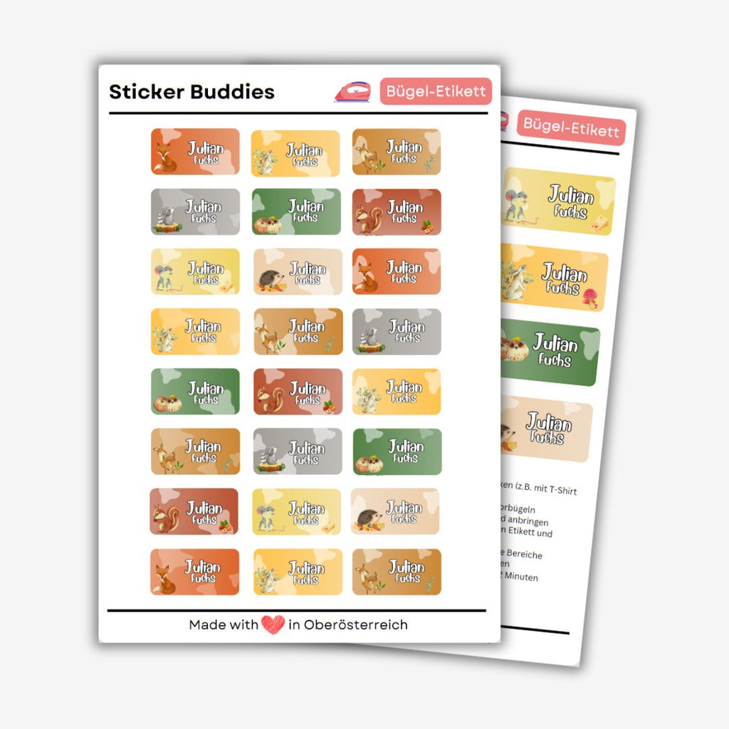 Personalisierte Bügeletiketten für Kinder Kleidung (waschmaschinenfest) - 36 Etiketten - Sticker Buddies